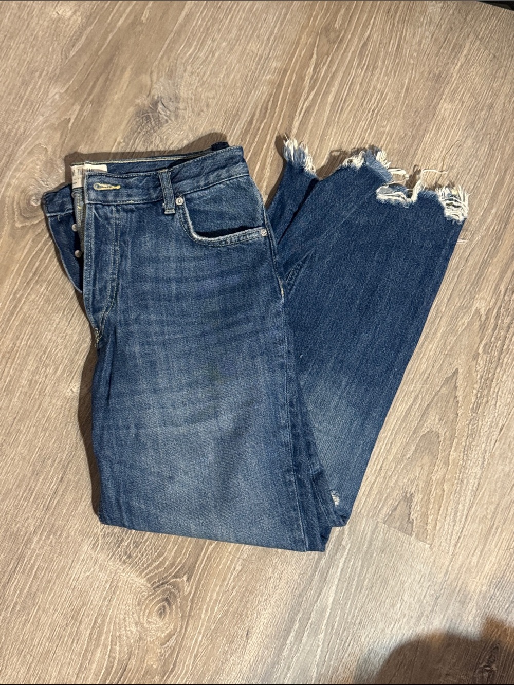 We The Free Indigo Denim Jeans with Yellow Stitching